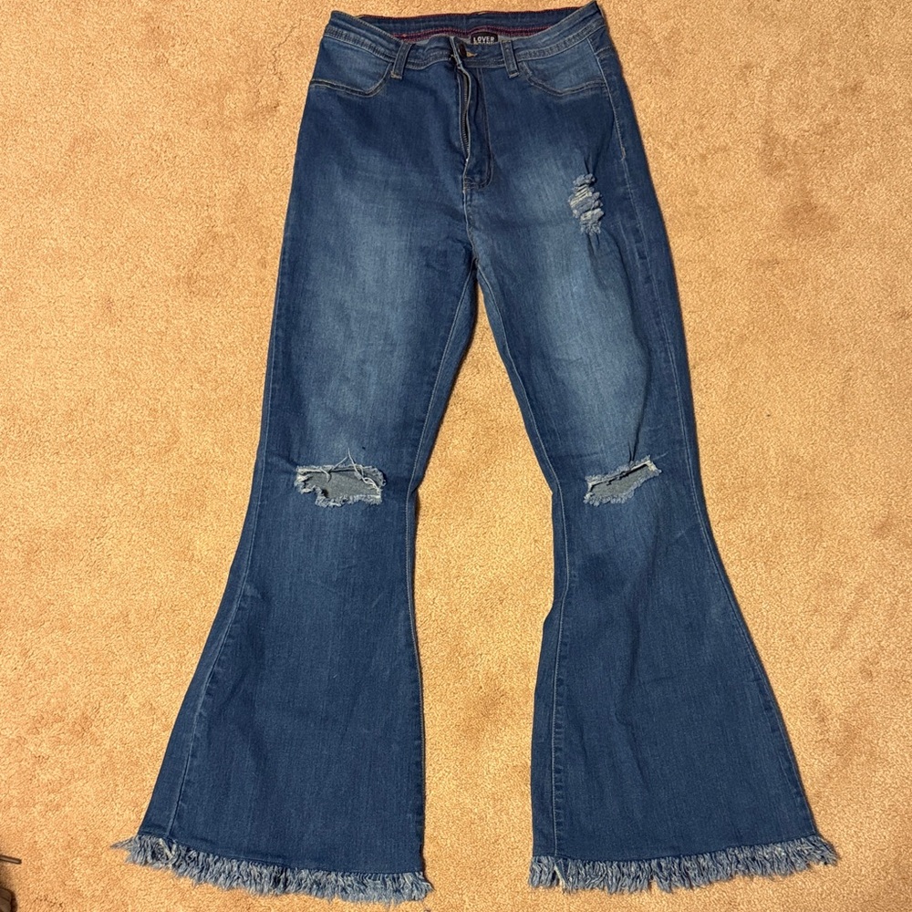 Flare Jeans with Frayed Hem